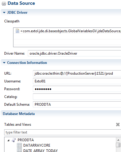 Cleo EXTOL JDEdwards Application Integrator E1 JDBC thin client data source